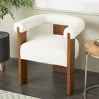 Fauteuil d'appoint rond en polyester bouclé, dossier incurvé, style moderne mi-siècle - Crème ou blanc - Roche River Decor
