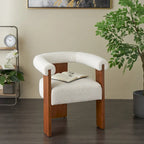 Fauteuil d'appoint rond en polyester bouclé, dossier incurvé, style moderne mi-siècle - Crème ou blanc - Roche River Decor