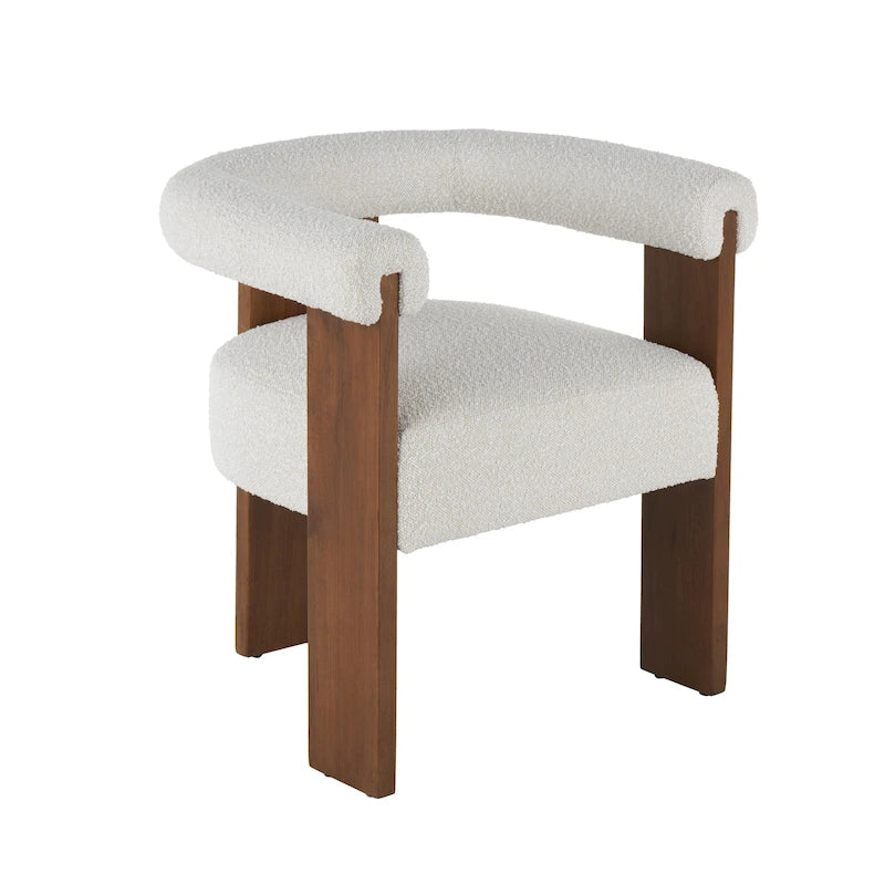 Fauteuil d'appoint rond en polyester bouclé, dossier incurvé, style moderne mi-siècle - Crème ou blanc - Roche River Decor