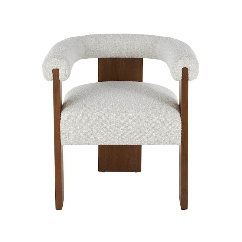 Fauteuil d'appoint rond en polyester bouclé, dossier incurvé, style moderne mi-siècle - Crème ou blanc - Roche River Decor