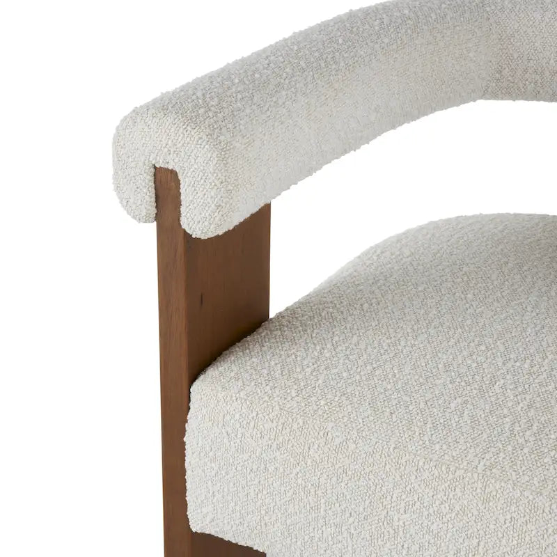 Fauteuil d'appoint rond en polyester bouclé, dossier incurvé, style moderne mi-siècle - Crème ou blanc - Roche River Decor