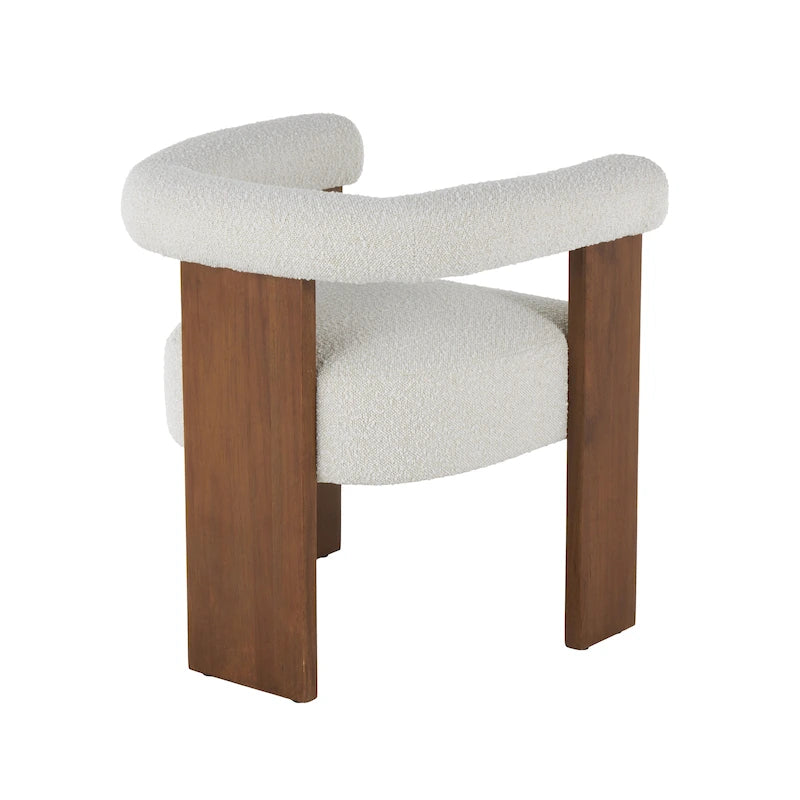 Fauteuil d'appoint rond en polyester bouclé, dossier incurvé, style moderne mi-siècle - Crème ou blanc - Roche River Decor