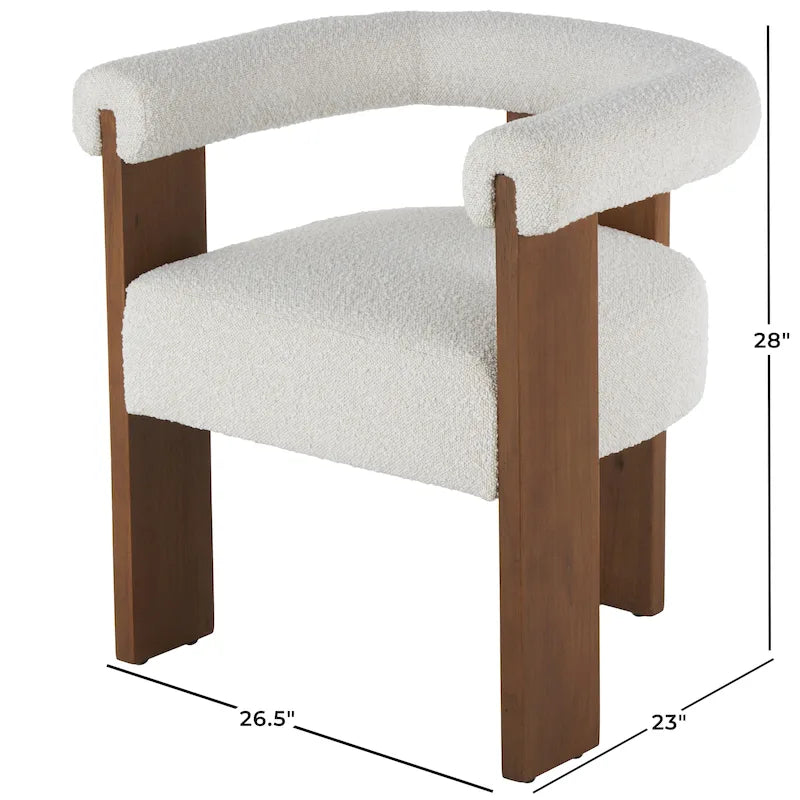 Fauteuil d'appoint rond en polyester bouclé, dossier incurvé, style moderne mi-siècle - Crème ou blanc - Roche River Decor