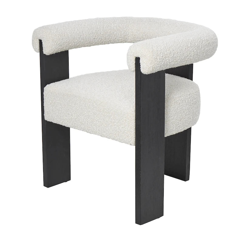 Fauteuil d'appoint rond en polyester bouclé, dossier incurvé, style moderne mi-siècle - Crème ou blanc - Roche River Decor