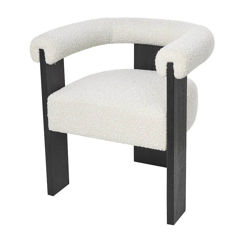 Fauteuil d'appoint rond en polyester bouclé, dossier incurvé, style moderne mi-siècle - Crème ou blanc - Roche River Decor
