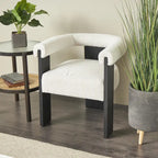 Fauteuil d'appoint rond en polyester bouclé, dossier incurvé, style moderne mi-siècle - Crème ou blanc - Roche River Decor