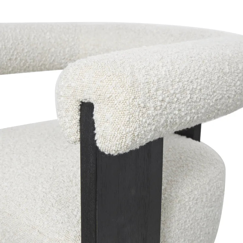 Fauteuil d'appoint rond en polyester bouclé, dossier incurvé, style moderne mi-siècle - Crème ou blanc - Roche River Decor
