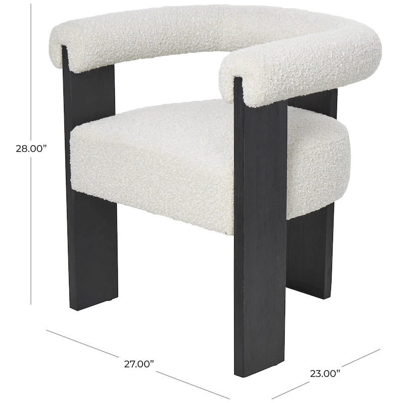 Fauteuil d'appoint rond en polyester bouclé, dossier incurvé, style moderne mi-siècle - Crème ou blanc - Roche River Decor
