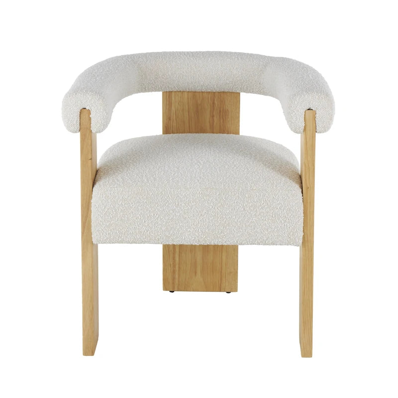 Fauteuil d'appoint rond en polyester bouclé, dossier incurvé, style moderne mi-siècle - Crème ou blanc - Roche River Decor