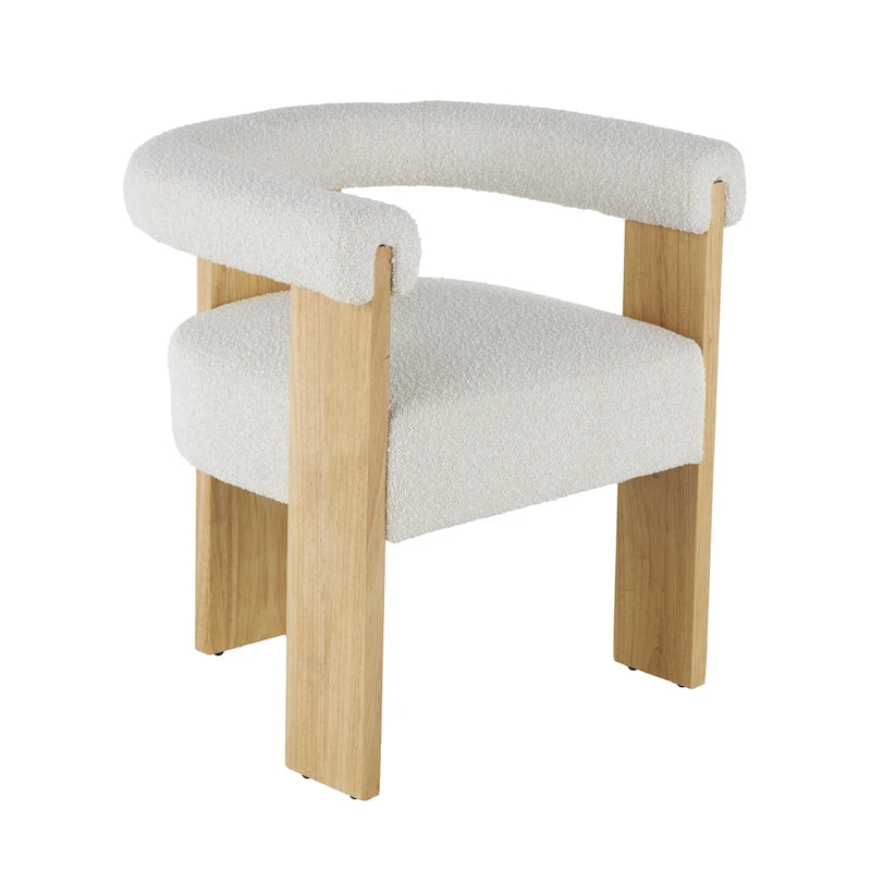 Fauteuil d'appoint rond en polyester bouclé, dossier incurvé, style moderne mi-siècle - Crème ou blanc - Roche River Decor