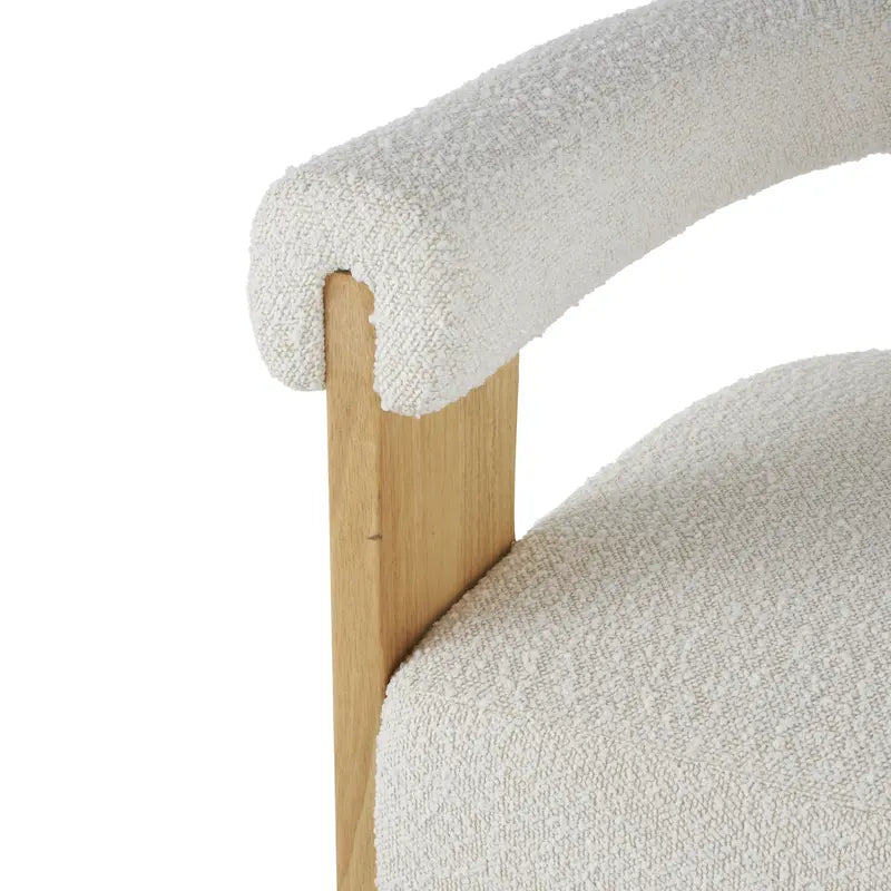 Fauteuil d'appoint rond en polyester bouclé, dossier incurvé, style moderne mi-siècle - Crème ou blanc - Roche River Decor