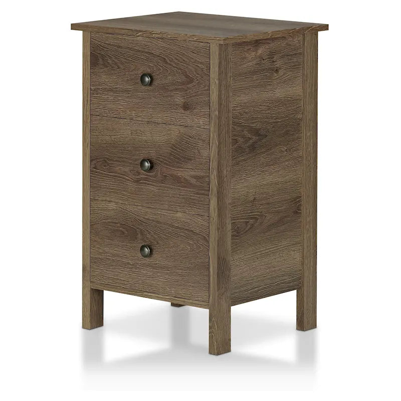 Table de chevet Mulgrew rustique en noyer vieilli, à 3 tiroirs, par Carbon Loft