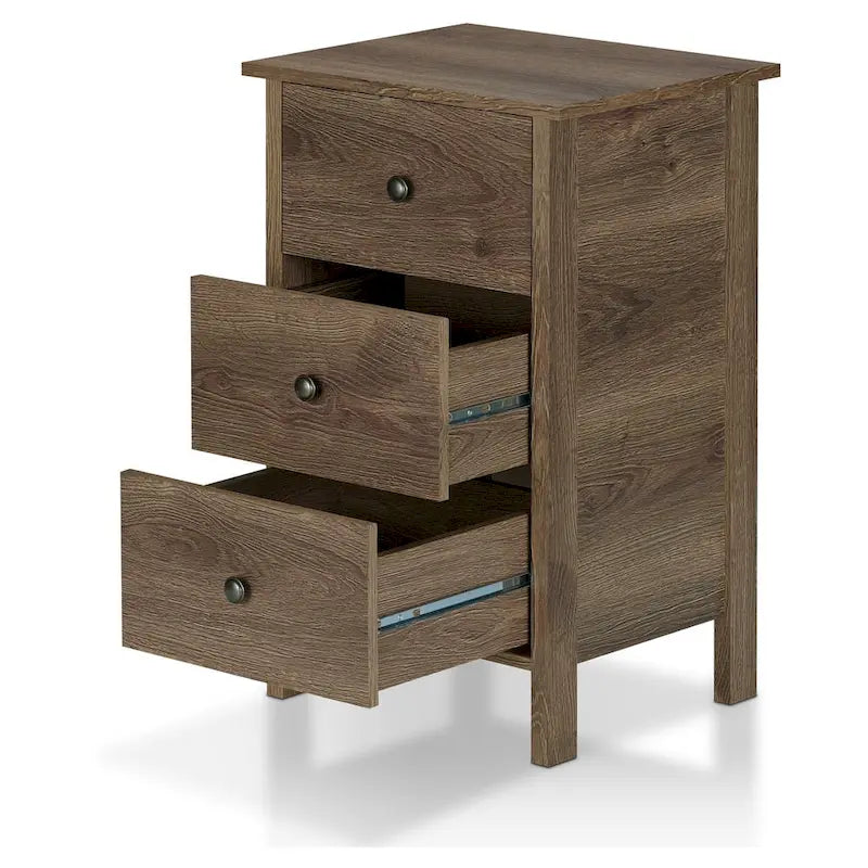 Table de chevet Mulgrew rustique en noyer vieilli, à 3 tiroirs, par Carbon Loft