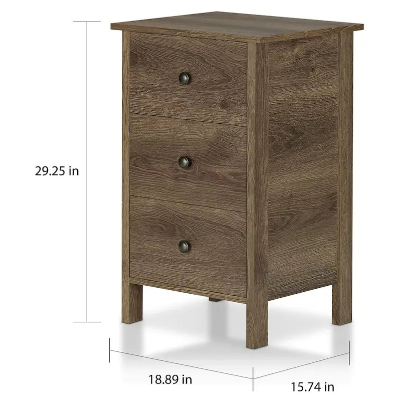 Table de chevet Mulgrew rustique en noyer vieilli, à 3 tiroirs, par Carbon Loft