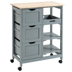 Chariot de cuisine roulant HOMCOM, chariot de service de bar, chariot compact sur roulettes avec plateau en bois, étagères et tiroirs pour la salle à manger à domicile