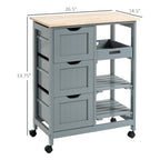 Chariot de cuisine roulant HOMCOM, chariot de service de bar, chariot compact sur roulettes avec plateau en bois, étagères et tiroirs pour la salle à manger à domicile