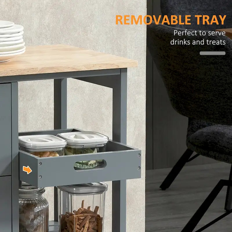 Chariot de cuisine roulant HOMCOM, chariot de service de bar, chariot compact sur roulettes avec plateau en bois, étagères et tiroirs pour la salle à manger à domicile