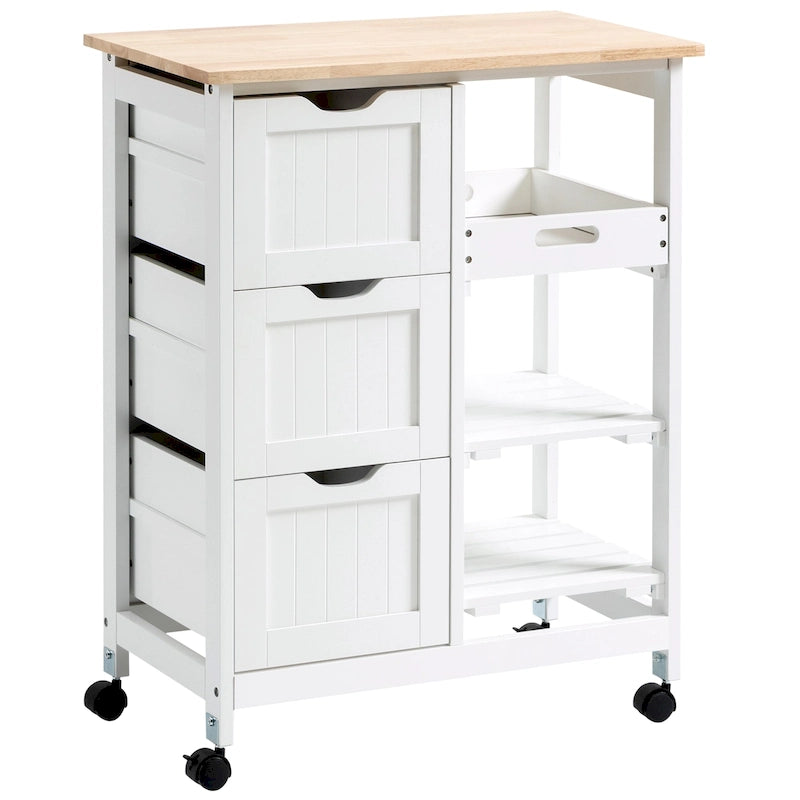 Chariot de cuisine roulant HOMCOM, chariot de service de bar, chariot compact sur roulettes avec plateau en bois, étagères et tiroirs pour la salle à manger à domicile