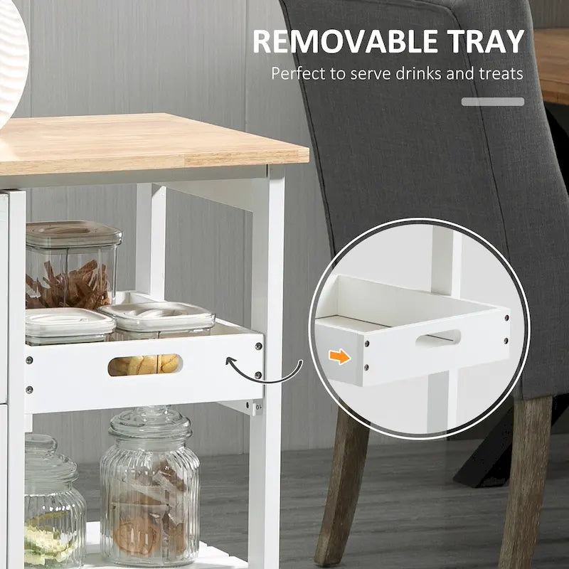 Chariot de cuisine roulant HOMCOM, chariot de service de bar, chariot compact sur roulettes avec plateau en bois, étagères et tiroirs pour la salle à manger à domicile