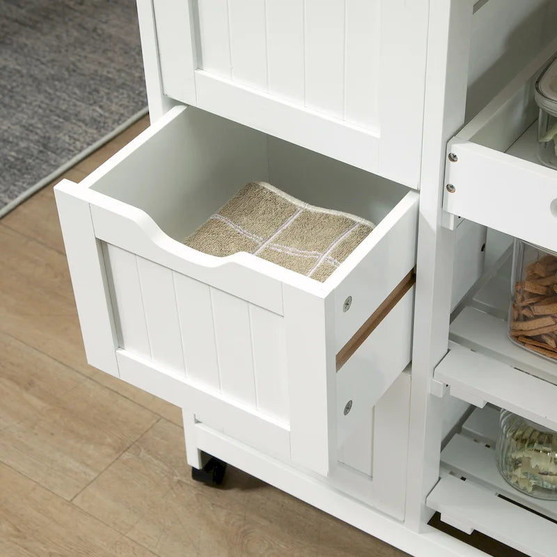 Chariot de cuisine roulant HOMCOM, chariot de service de bar, chariot compact sur roulettes avec plateau en bois, étagères et tiroirs pour la salle à manger à domicile