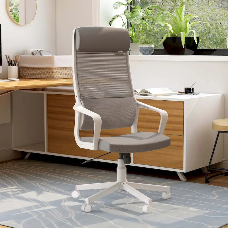 Chaise de bureau pivotante ergonomique Sykes, en tissu contemporain et réglable en hauteur, par Furniture of America