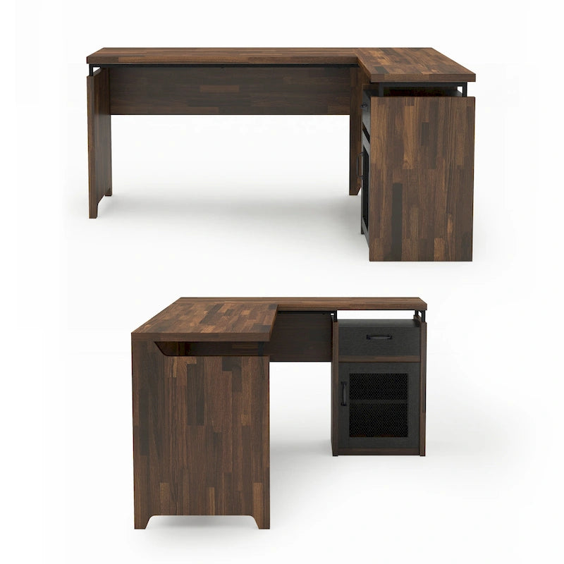 Bureau d'angle en L DH BASIC Urban 63 pouces avec rangements multiples, par Denhour