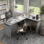 Bureau d'angle en L DH BASIC Urban 63 pouces avec rangements multiples, par Denhour