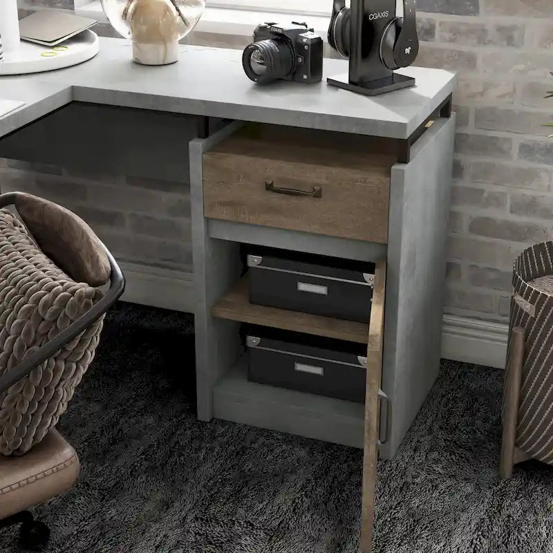 Bureau d'angle en L DH BASIC Urban 63 pouces avec rangements multiples, par Denhour