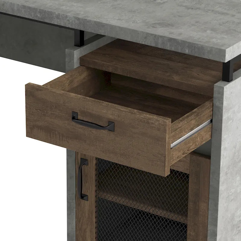 Bureau d'angle en L DH BASIC Urban 63 pouces avec rangements multiples, par Denhour