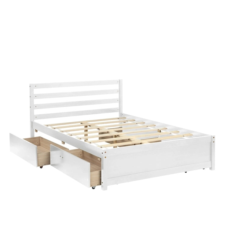 Cadre de lit plateforme en bois pleine grandeur avec 4 tiroirs de rangement