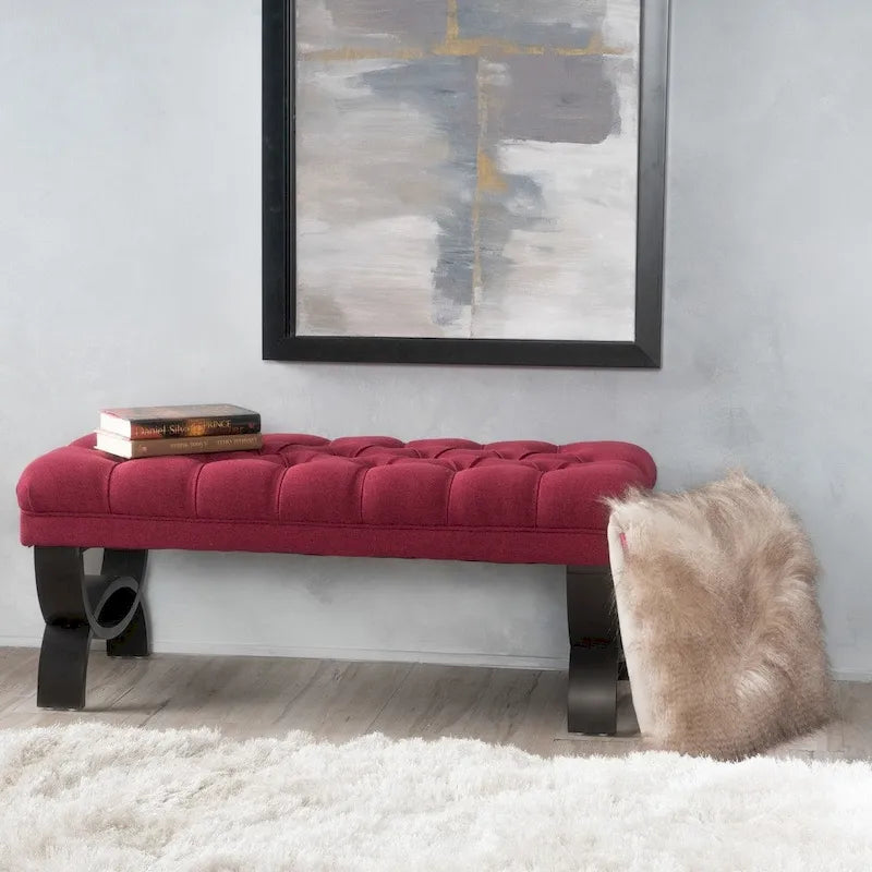 Banc ottoman Scarlette en tissu capitonné de Christopher Knight Home - 41,00 L x 17,25 l x 16,75 H