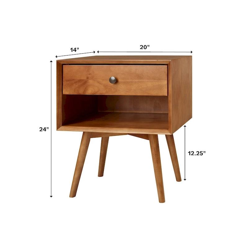Table de chevet Middlebrook style milieu du siècle en bois massif, 1 tiroir, lot de 2