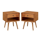 Table de chevet Middlebrook style milieu du siècle en bois massif, 1 tiroir, lot de 2