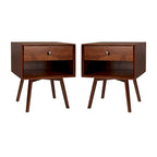 Table de chevet Middlebrook style milieu du siècle en bois massif, 1 tiroir, lot de 2