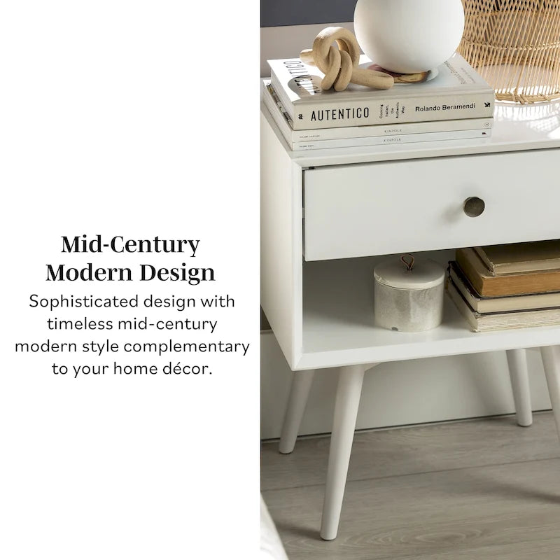 Table de chevet Middlebrook style milieu du siècle en bois massif, 1 tiroir, lot de 2