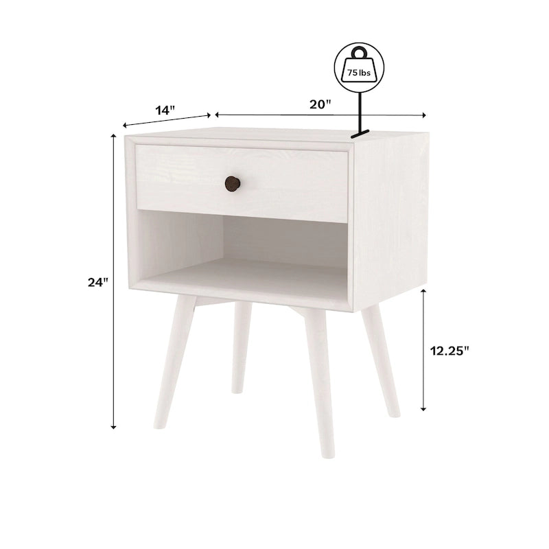 Table de chevet Middlebrook style milieu du siècle en bois massif, 1 tiroir, lot de 2