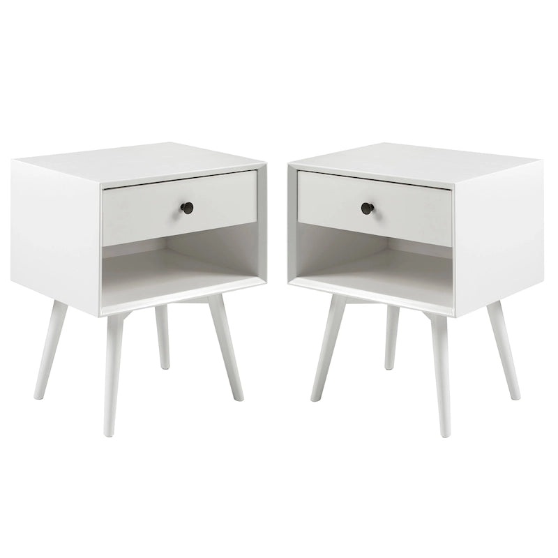 Table de chevet Middlebrook style milieu du siècle en bois massif, 1 tiroir, lot de 2