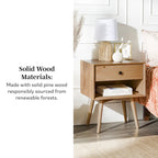 Table de chevet Middlebrook style milieu du siècle en bois massif, 1 tiroir, lot de 2
