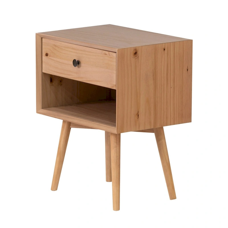 Table de chevet Middlebrook style milieu du siècle en bois massif, 1 tiroir, lot de 2