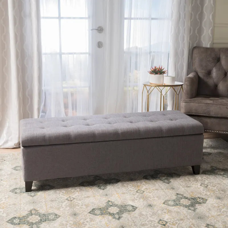 Banc ottoman de rangement en tissu capitonné Mission par Christopher Knight Home