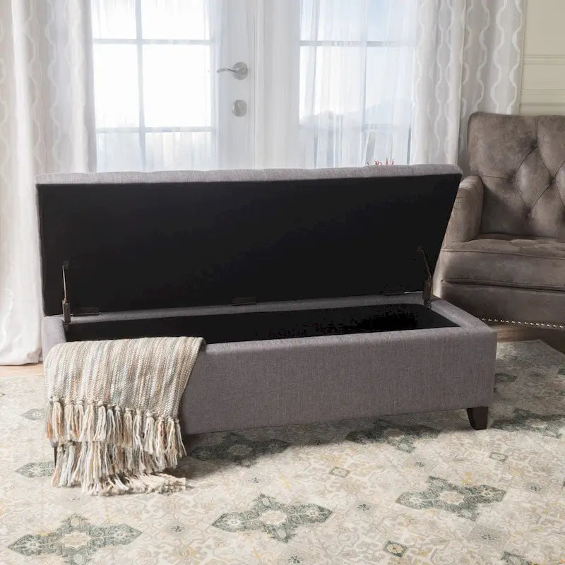 Banc ottoman de rangement en tissu capitonné Mission par Christopher Knight Home
