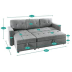 Canapé d'angle convertible et réversible avec lit gigogne, méridienne de rangement dissimulée et pieds robustes.