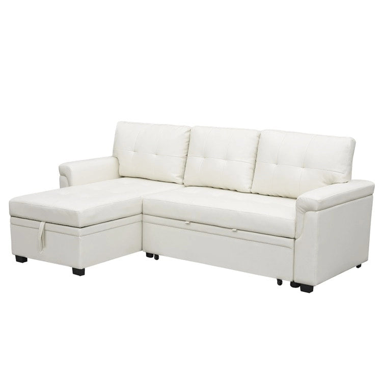 Canapé d'angle convertible et réversible avec lit gigogne, méridienne de rangement dissimulée et pieds robustes.