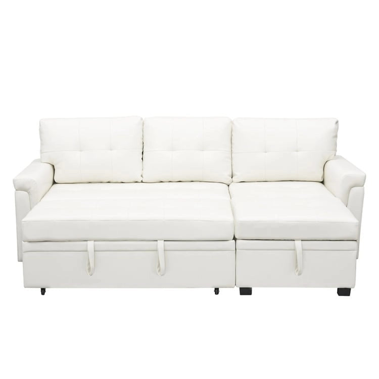 Canapé d'angle convertible et réversible avec lit gigogne, méridienne de rangement dissimulée et pieds robustes.