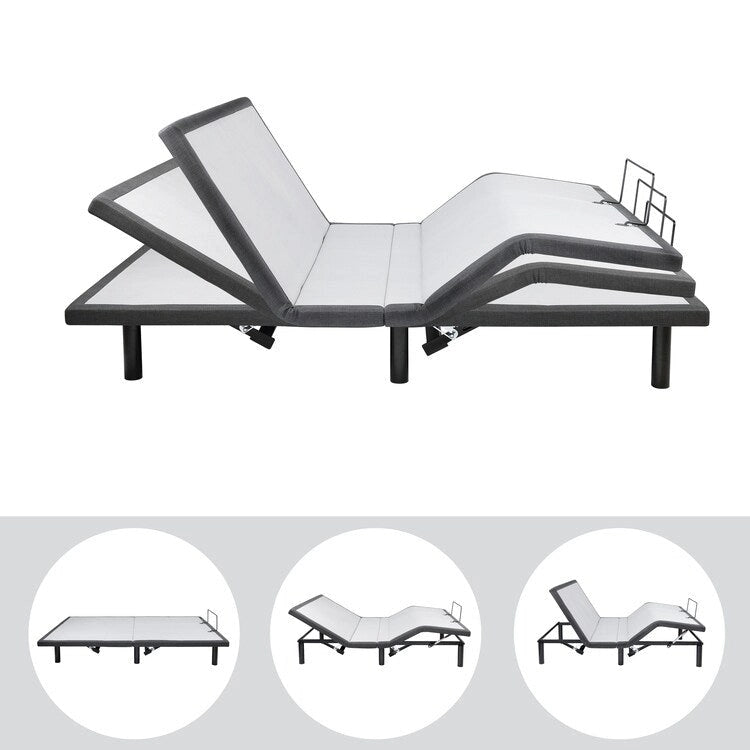 Sommier électrique réglable pour soulager la douleur, avec massage de la tête et des pieds à 3 vitesses, télécommande sans fil et chargeur USB.