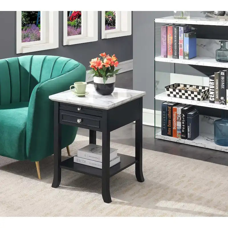 Table d'appoint à 1 tiroir et étagère coulissante American Heritage Logan de Convenience Concepts