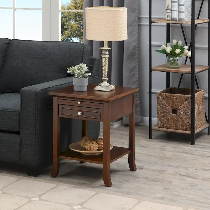 Table d'appoint à 1 tiroir et étagère coulissante American Heritage Logan de Convenience Concepts