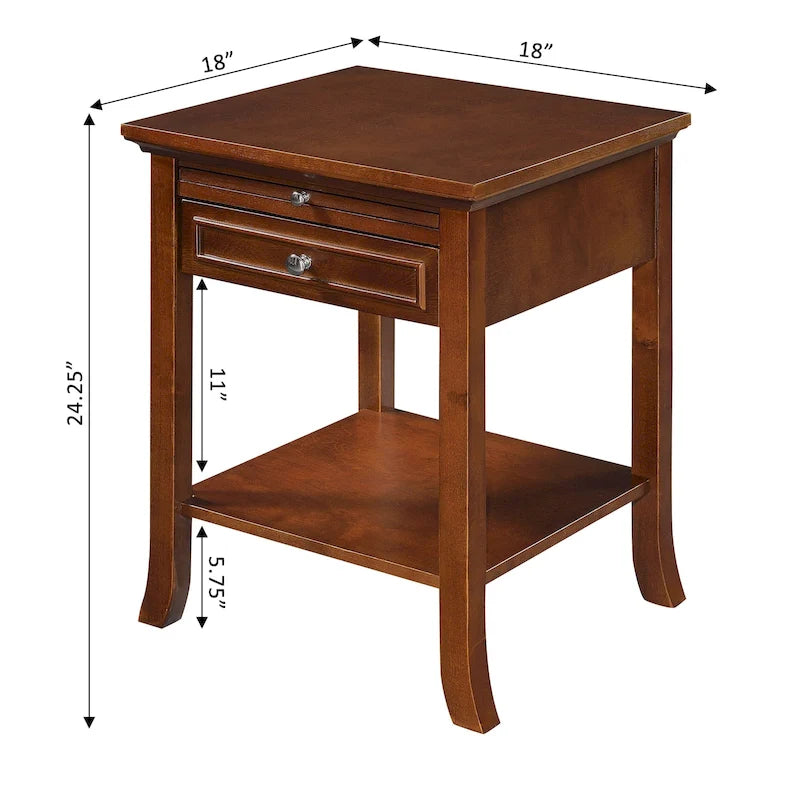Table d'appoint à 1 tiroir et étagère coulissante American Heritage Logan de Convenience Concepts