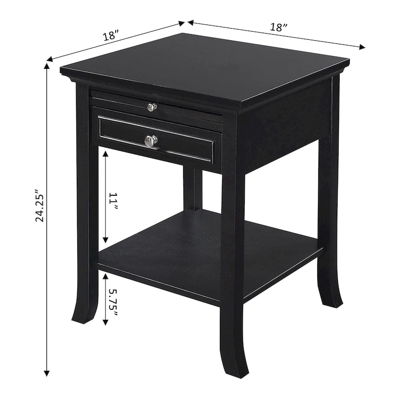Table d'appoint à 1 tiroir et étagère coulissante American Heritage Logan de Convenience Concepts