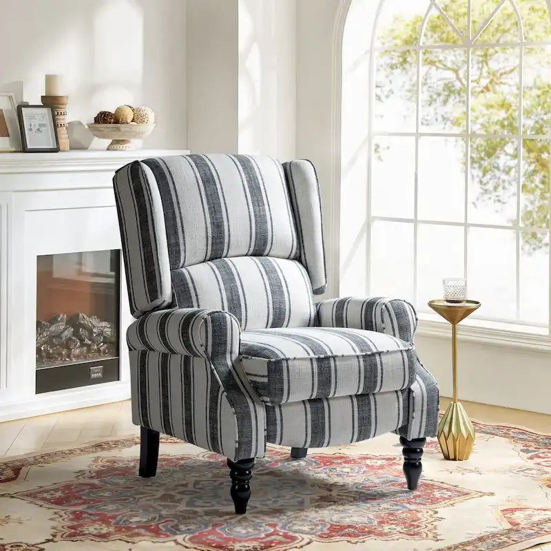 Fauteuil inclinable manuel classique Olympus à oreilles, capitonné, avec pieds en bois massif, par HULALA HOME